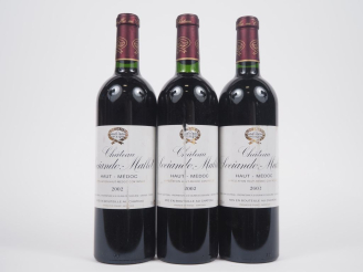 Vente aux enchères 3 BOUTEILLES CHÂTEAU SOCIANDO MALLET HAUT MÉDOC - 2002 - EA 