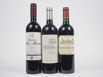 Vente aux enchères 3 BOUTEILLES DE BORDEAUX : 1 CHÂTEAU HAUT MAURAC CB MÉDOC 2001 - 1 CHÂ