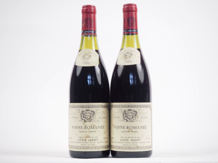 2 BOUTEILLES VOSNE ROMANÉE LOUIS JADOT - 1989 - 2,9 CM/ETLT/CAPSULE CO
