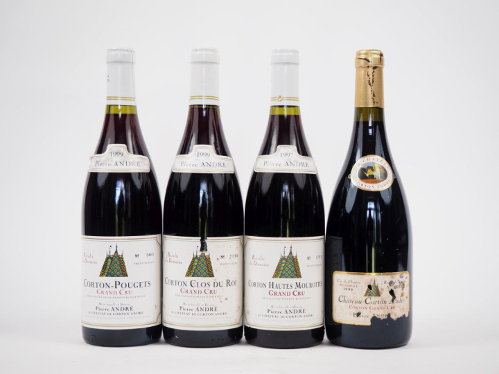 4 BOUTEILLES CORTON GC PIERRE ANDRÉ : 1 POUGETS  1999 - 1 CLOS DU ROI 