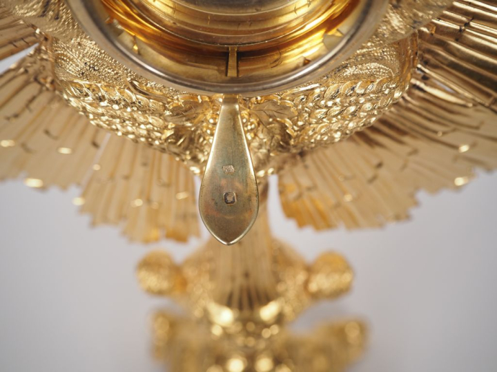 Ostensoir Napoléon III en argent doré 925, poinçon Minerve, décor en r