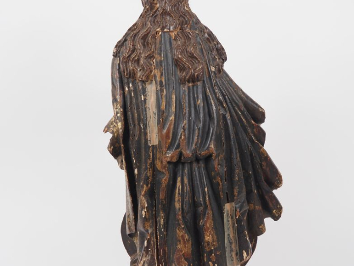 Sculpture XVIIIème en bois polychrome "Sainte Vierge". (quelques manqu