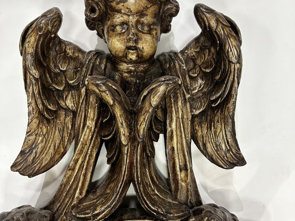 Grande sculpture de style baroque italien en bois sculpté, laqué et aj