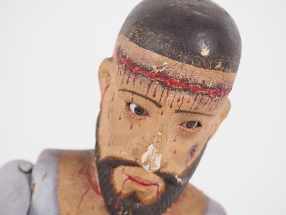 Mannequin espagnol XIXème en bois polychrome "Christ genou à terre pen
