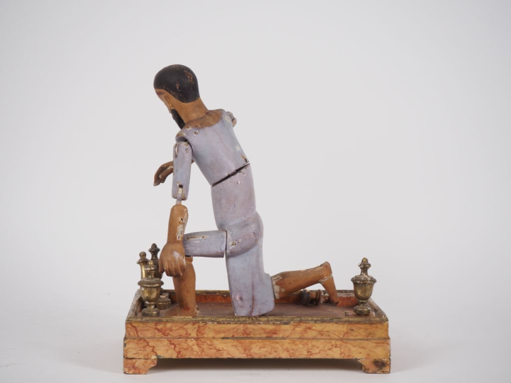 Mannequin espagnol XIXème en bois polychrome "Christ genou à terre pen
