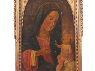 Vente aux enchères Ecole italienne d'après les préraphaélites. "Vierge à l'enfant" Huile 