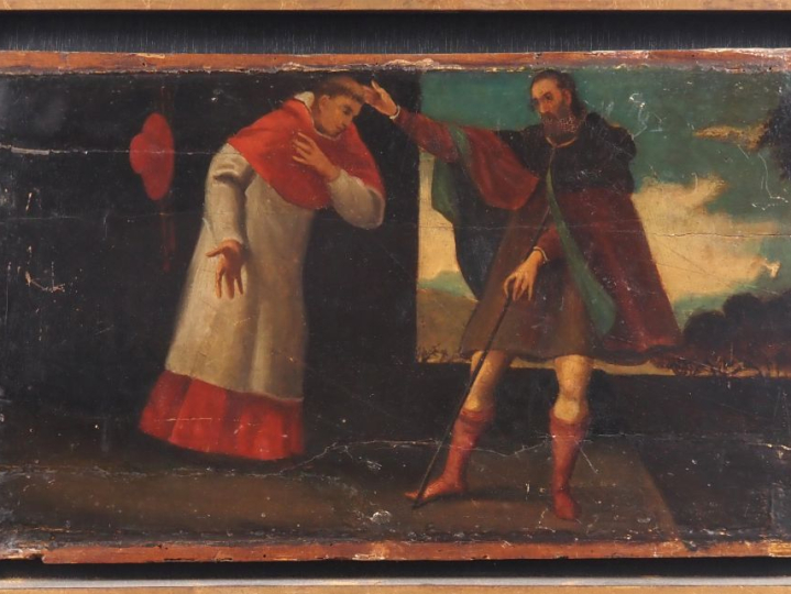 Ecole italienne.  "Scène religieuse" Huile sur panneau dans le goût du