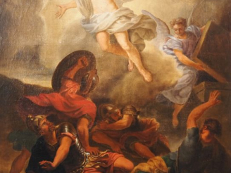 Vente aux enchères Ecole française XIXème.  "La Résurrection"  Huile sur toile.  Dim. 66,