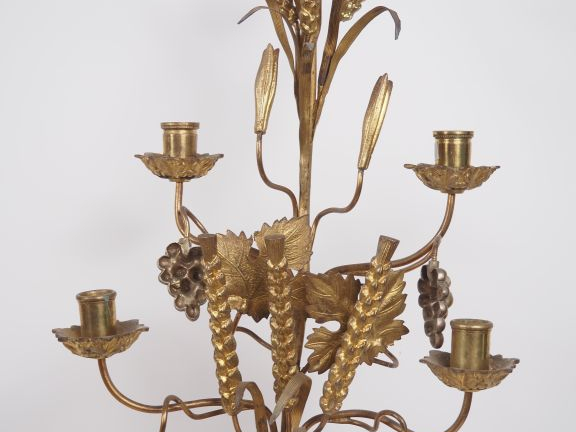 Garniture d'autel fin XIXème en métal doré et argenté à décor de pampr