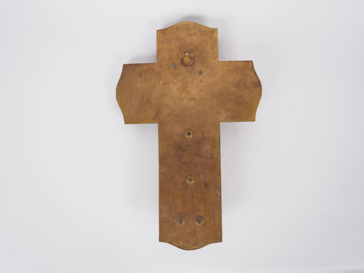 Crucifix bénitier Napoléon III de style Louis XVI en laiton et onyx ve