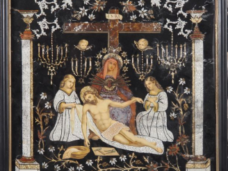 Vente aux enchères Paire de fixés sous verre, "Maria de los dolores" et "San Rafael". Dim