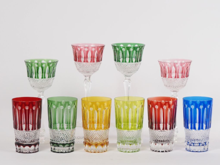 6 verres à long drink en cristal bicolore on y joint 4 verres à vin du
