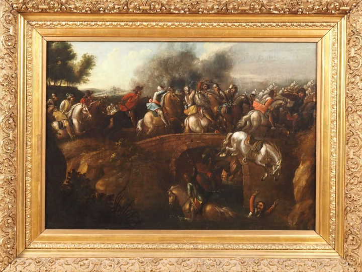 Ecole française XVIIème. "choc de cavalerie"  Huile sur toile  Dim. 55