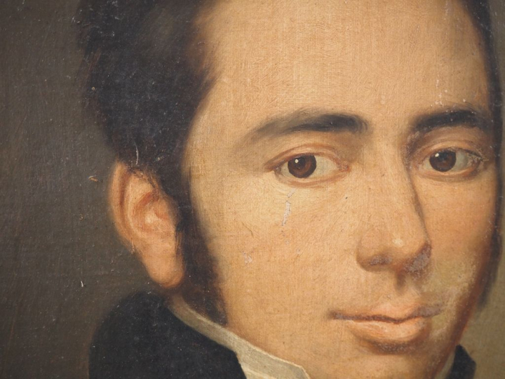 PERINET.  "portrait d'homme au jabot" Huile sur toile, signée en bas à