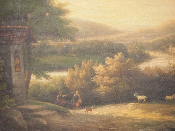 Ecole française début XIXème.  "Paysage animé" Huile sur toile Dim. 24