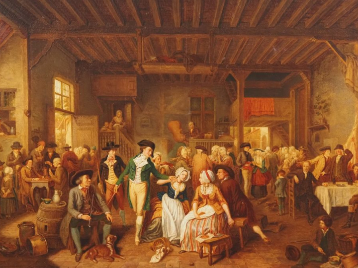 Jean Baptiste MADOU. (attribué à). "Scène d'auberge" Huile sur toile D