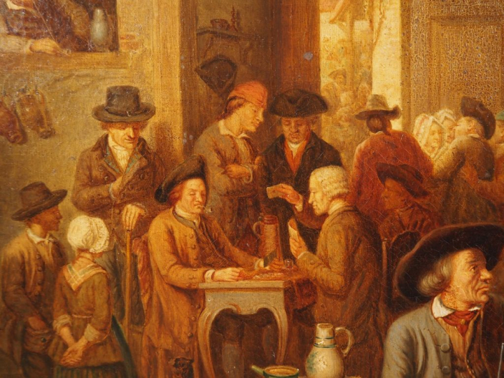 Jean Baptiste MADOU. (attribué à). "Scène d'auberge" Huile sur toile D