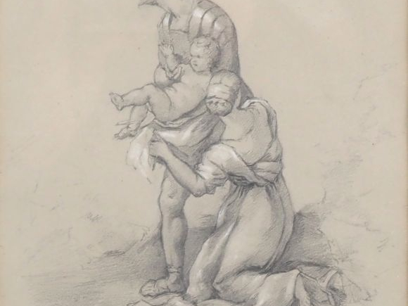 Ecole française XIXème.  "légionnaire romain et sa famille" Dessin au 