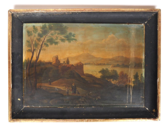 Vente aux enchères Ecole italienne XIXème.  "paysages animés"  Paire d'huiles sur panneau