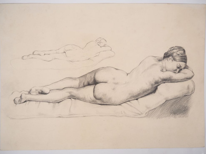 Ecole française XIXème. Suite de 8 dessins au crayon (4 d'entre d'eux 