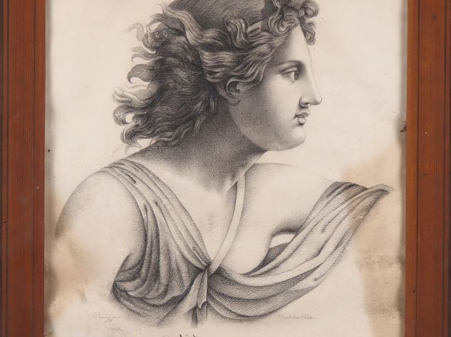 Ecole française XIXème. "Etude de personnage" Dessin au fusain Dim. 48