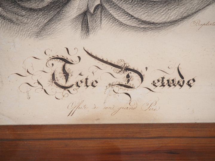 Ecole française XIXème. "Etude de personnage" Dessin au fusain Dim. 48