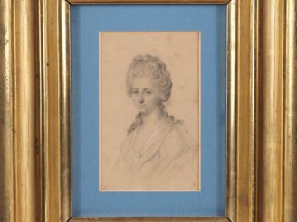 Vente aux enchères Ecole française XIXème.  "portrait d'élégante" Dessin au crayon Dim. 1