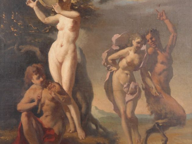 Ecole française XIXème.  "Bacchanales" Huile sur toile marouflée sur c