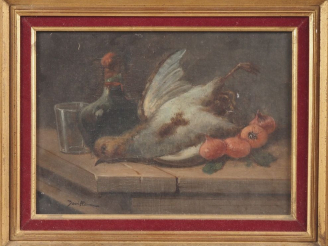 Vente aux enchères DEVILLE.  "nature morte" Huile sur toile, signée en bas à gauche Dim. 