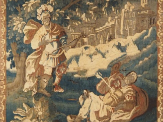 Vente aux enchères Fragment de tapisserie XVIIème.  "personnage de la mythologie" (accide