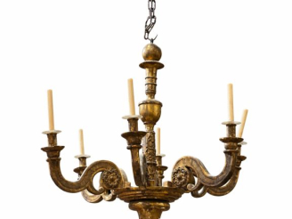 Vente aux enchères Lustre de style Louis XVI en bois et stuc doré, éclairant à six lumièr