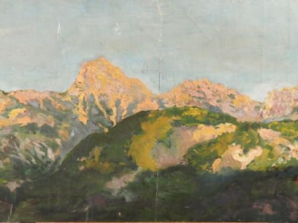 Vente aux enchères Mario CAVAGLIERI.  "Les Dolomites"  Panorama, huile sur toile, signée 