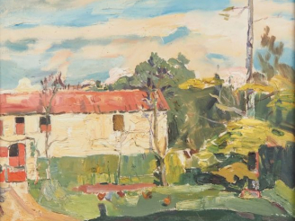 Vente aux enchères Mario CAVAGLIERI.  "Maison au soleil" Huile sur toile, signée en bas à