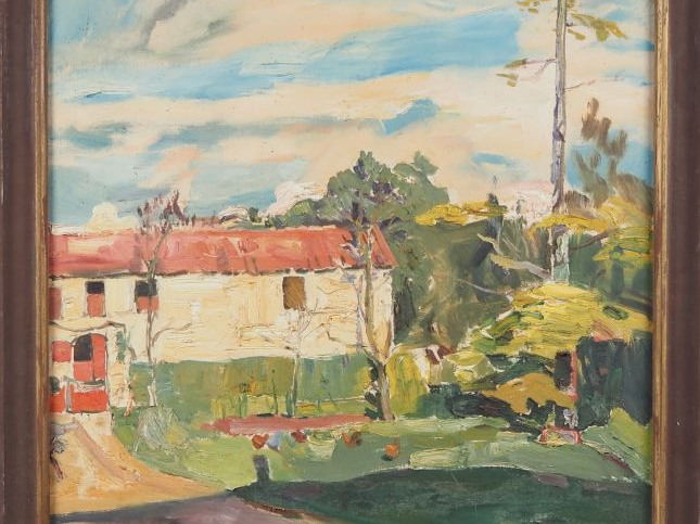 Mario CAVAGLIERI.  "Maison au soleil" Huile sur toile, signée en bas à