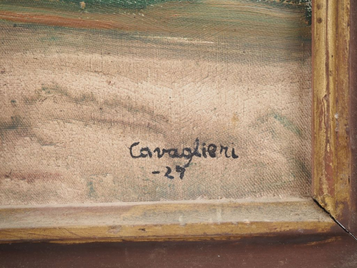 Mario CAVAGLIERI.  "Maison au soleil" Huile sur toile, signée en bas à