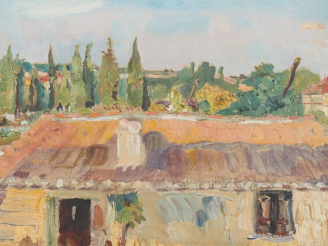 Vente aux enchères Mario CAVAGLIERI.  "Les toits rouges" Huile sur toile, circa 1939 Dim.