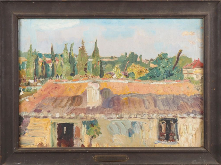Mario CAVAGLIERI.  "Les toits rouges" Huile sur toile, circa 1939 Dim.