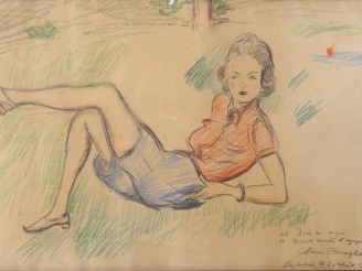 Vente aux enchères Mario CAVAGLIERI.  "Portrait de Drée" Dessin, signé en bas à droite dé