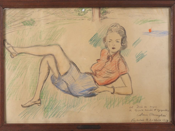Mario CAVAGLIERI.  "Portrait de Drée" Dessin, signé en bas à droite dé