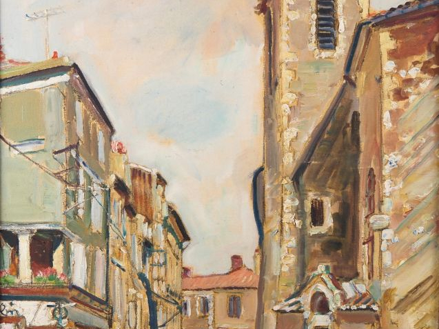 Mario CAVAGLIERI.  "Auch, l'église de st Orens" Huile sur toile signée