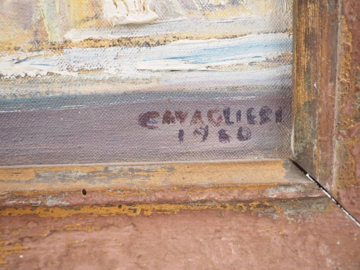 Mario CAVAGLIERI.  "Auch, l'église de st Orens" Huile sur toile signée
