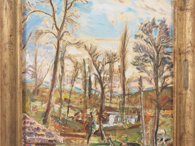 Mario CAVAGLIERI.  "la cascade à travers les arbres" Huile sur toile, 