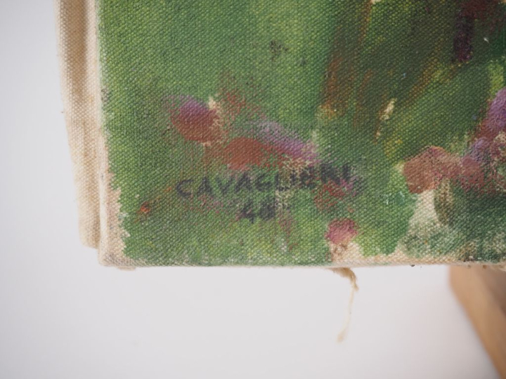 Mario CAVAGLIERI.  "Arbres en fleurs" Huile sur toile, signée en bas à