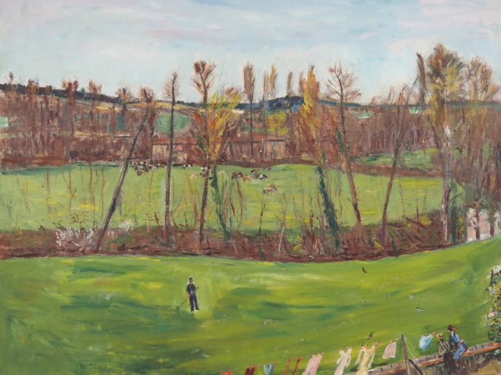 Mario CAVAGLIERI.  "Peyloubère, paysage vue de la fenêtre" Huile sur t