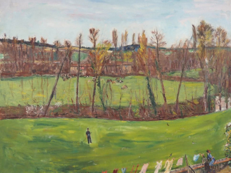 Vente aux enchères Mario CAVAGLIERI.  "Peyloubère, paysage vue de la fenêtre" Huile sur t