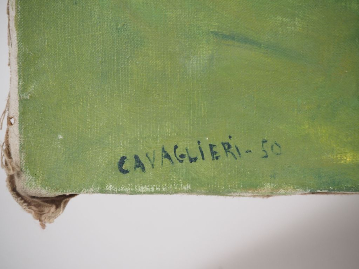Mario CAVAGLIERI.  "Peyloubère, paysage vue de la fenêtre" Huile sur t