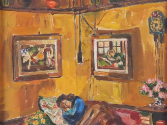 Vente aux enchères Mario CAVAGLIERI.  "Drée couchée"  Huile sur toile, signée en bas à dr