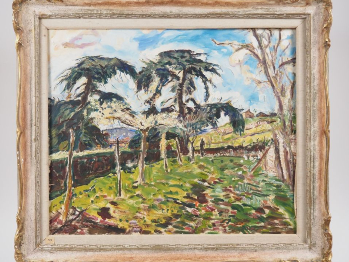 Mario CAVAGLIERI.  "Le parc à Pavie" Huile sur toile, signée en bas à 