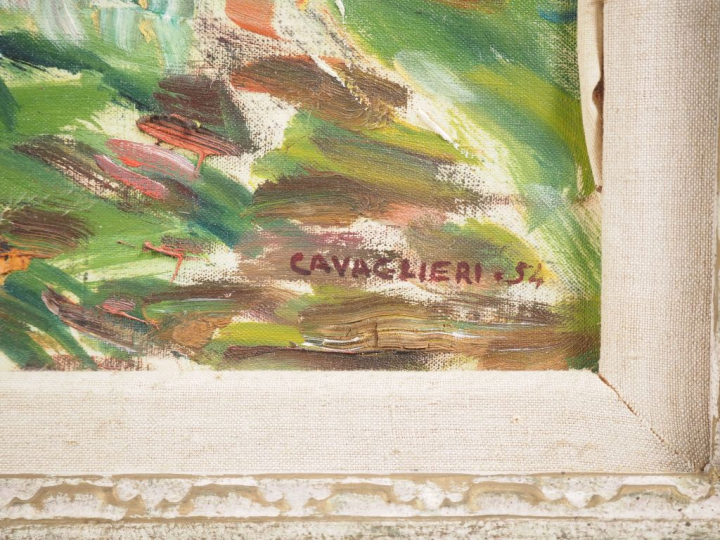Mario CAVAGLIERI.  "Le parc à Pavie" Huile sur toile, signée en bas à 