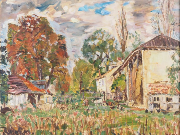 Mario CAVAGLIERI.  "Moulin en Gascogne" Huile sur toile, signée en bas